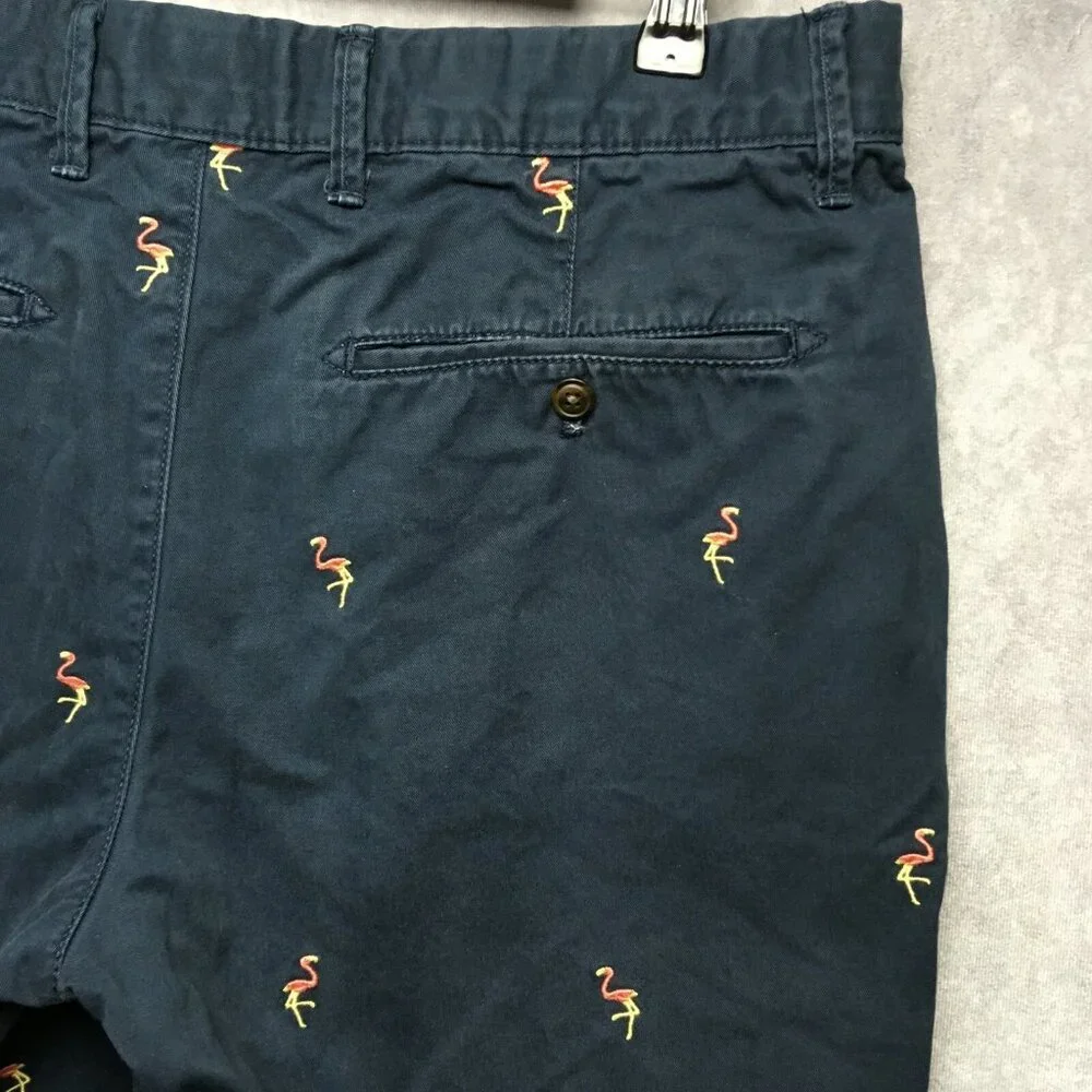 Gap Mens‎ Shorts size 32 Blue Chino Flamingo Embroidery Flat Front Rough Hem